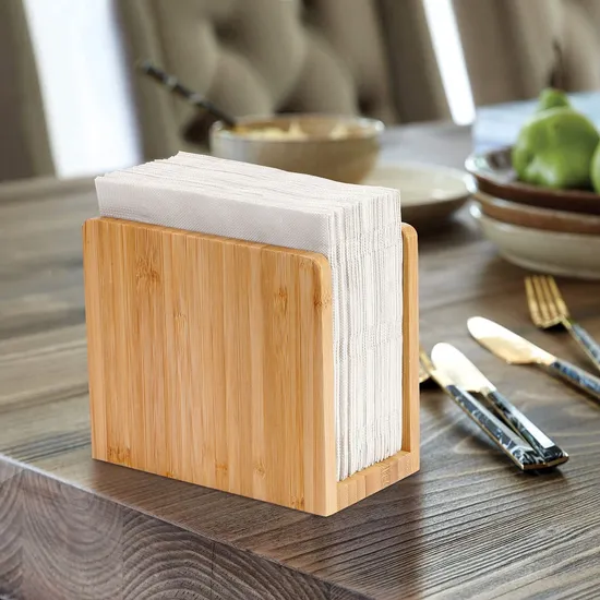 Dispensador de pañuelos de mesa de bambú independiente para cocina/comedor/restaurante/hotel