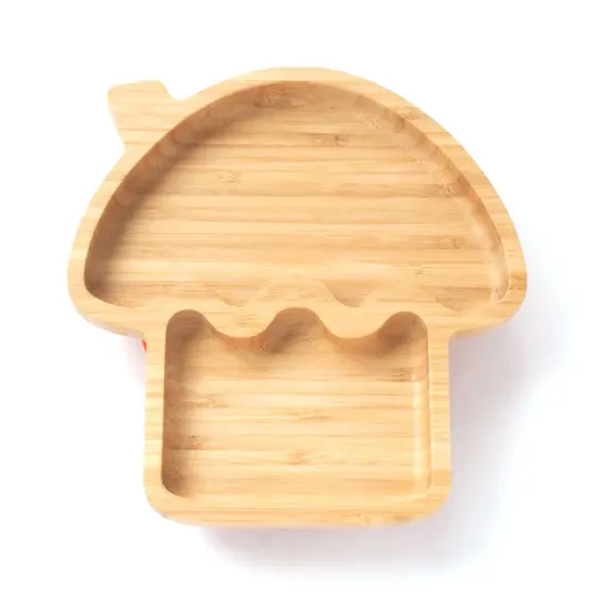 Plato de bebé de bambú natural no tóxico con forma de casa con succión