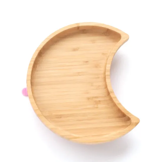 Fabricación de platos de comida para bebés de bambú en forma de luna con succión