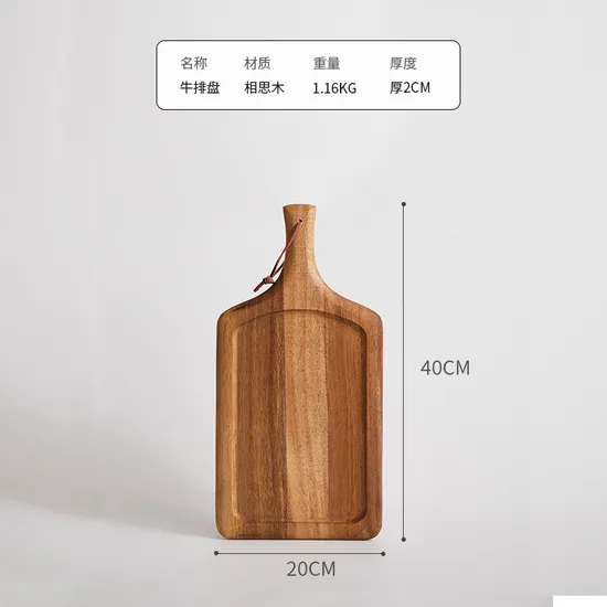 Bandeja de servicio de tablero de madera de acacia con forma de paleta natural con asa