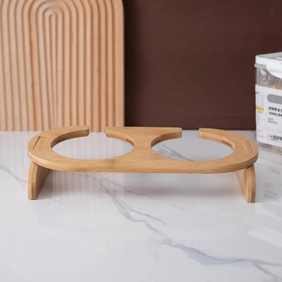 Ningún plato de cerámica del cuenco del animal doméstico del derrame con el cuenco doble de cerámica del animal doméstico del soporte de madera para el gato del perro