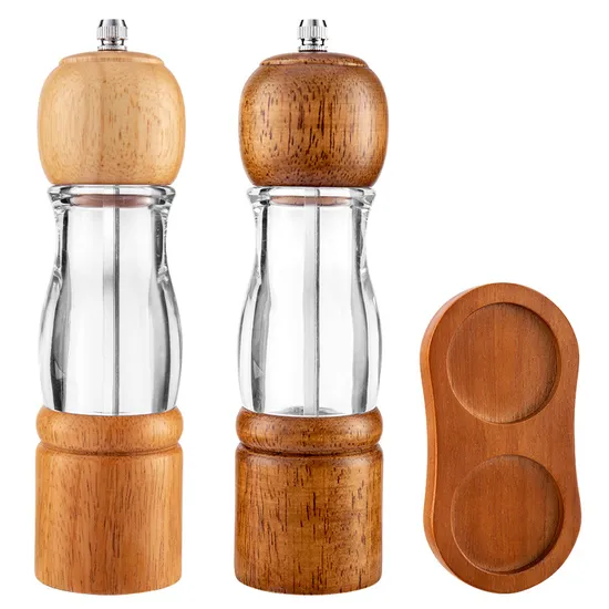 Elegante y versátil molinillo de sal y pimienta de madera de caucho para cocina