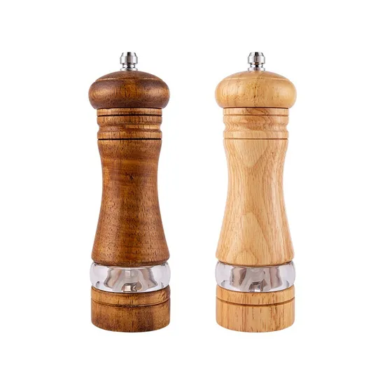 Molinillo de pimienta Manual versátil de madera de caucho y acrílico de 6 pulgadas, botella de molienda para condimentos