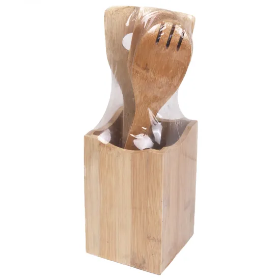 Personalice el juego de utensilios de cocina y soporte de bambú cuadrado para cocina