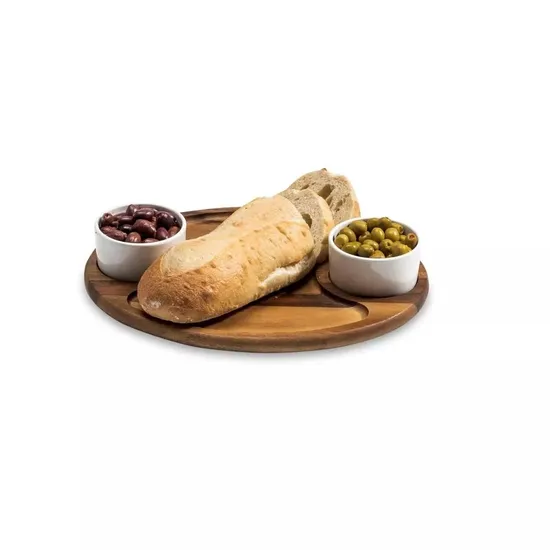 Bandeja/platos grandes de madera de acacia para servir con 3 platos cuadrados de cerámica para servir