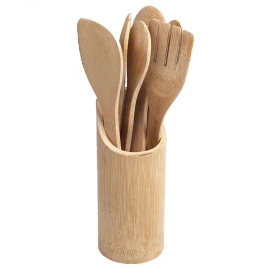 Juego de utensilios de cocina de bambú con soporte Natural Living