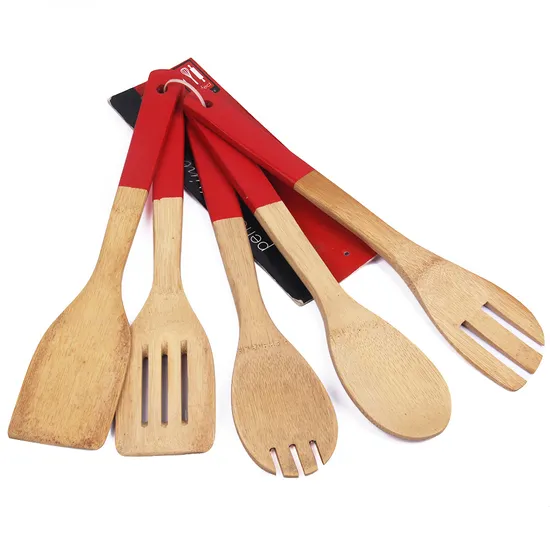 Juego de herramientas de cocina de bambú de color de lectura personalizado de 5 para cocina