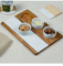 Tabla de servir de madera de acacia con mármol y 3 vasos de cerámica DIP