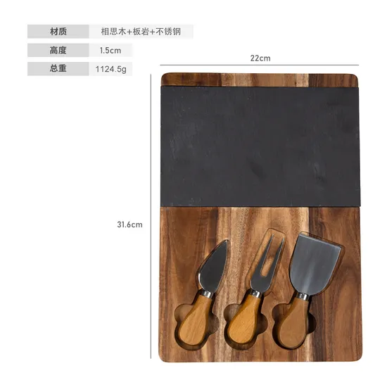 Tablero de madera de caucho con bandeja para carne de piedra de mármol