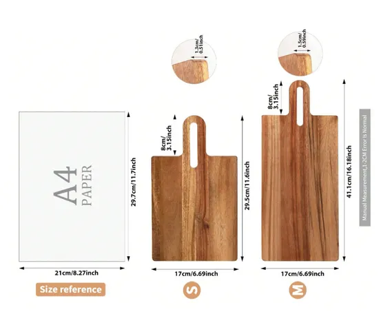 Juego de 2 tablas de cortar de madera al por mayor con mango