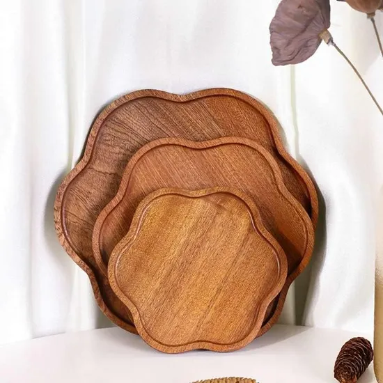 Pétalo de 8 pulgadas - Juego de platos de madera de ébano para cena, fruta, pan y postre