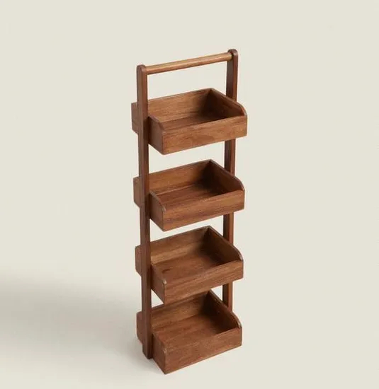 Versátil estante de almacenamiento de madera de acacia de 4 niveles para baño y sala de estar