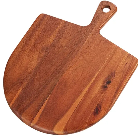 Tabla de cortar de madera para servir pizza con forma de paleta
