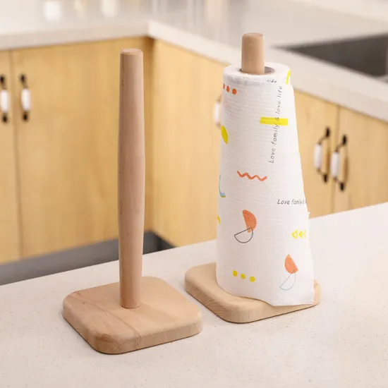 Soporte de papel higiénico de baño con succión de madera de haya con organizador de soporte de papel en rollo