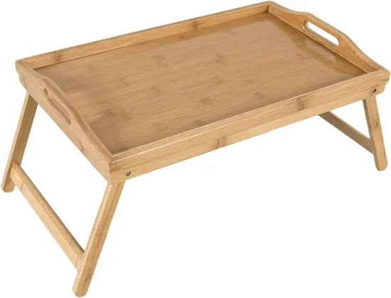 Mesa tipo bandeja para cama de bambú 100% natural con patas plegables