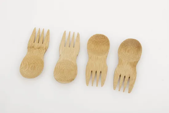 Mini juego de tenedores rechonchos de bambú reutilizables naturales para acampar
