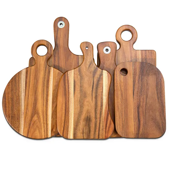 Tabla de cortar de madera de acacia de tamaño personalizado con mango
