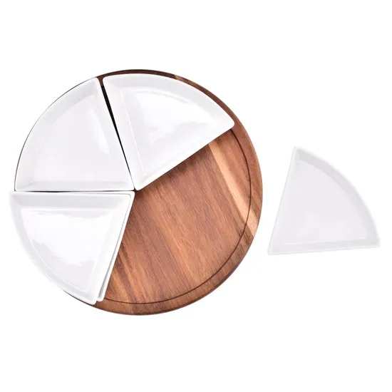 Plato giratorio de madera de Acacia, bandeja para servir Lazy Susan para mesa con varios platos de porcelana