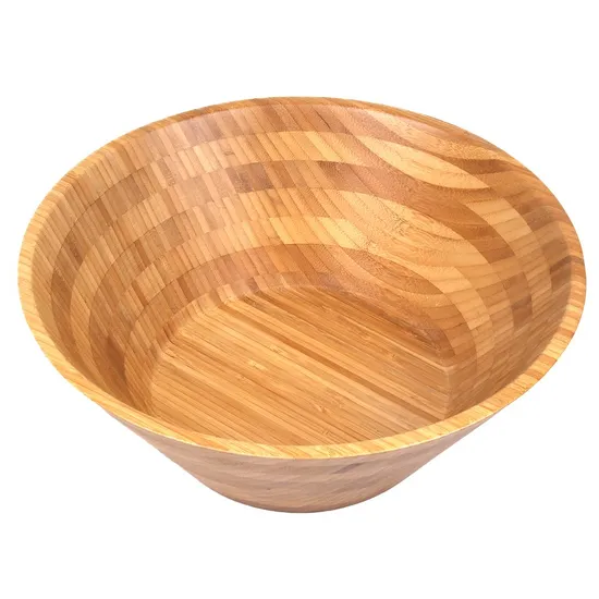 Tazón redondo de bambú para ensaladas y alimentos.