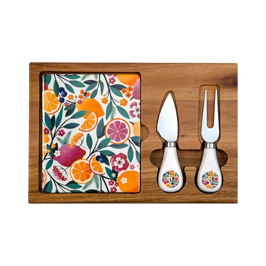Tablas de madera para servir embutidos y quesos con plato de mármol y juego de cuchillos