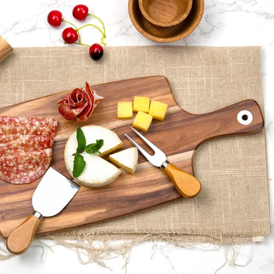 Productos de cocina al por mayor Tabla de cortar queso de madera de Acacia con mango