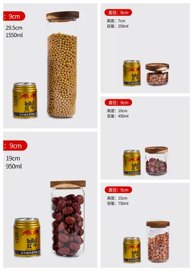 Frascos de almacenamiento de vidrio con tapa de madera Contenedores de almacenamiento de alimentos