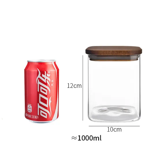 Tarro de cristal decorativo claro de la despensa del bote de la botella del organizador con la tapa de madera hermética