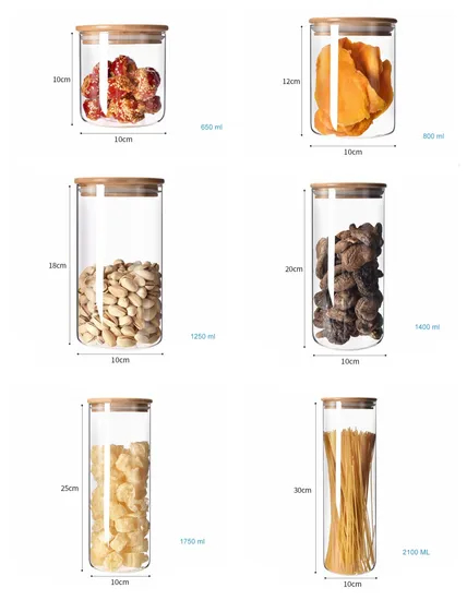 Envase redondo claro del acondicionamiento de los alimentos de la galleta de las pastas del caramelo de la cristalería de borosilicato con las tapas de bambú