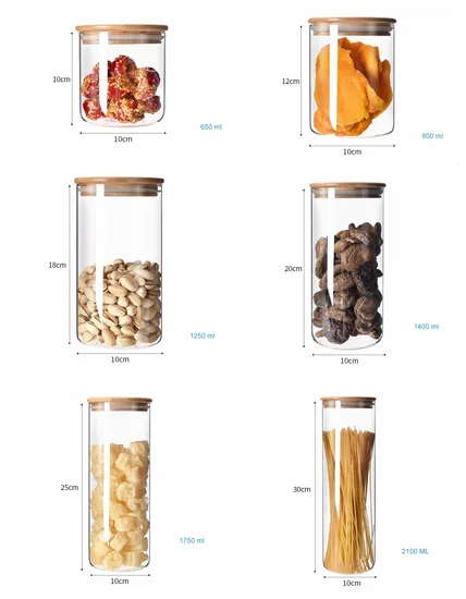 Envase redondo claro del acondicionamiento de los alimentos de la galleta de las pastas del caramelo de la cristalería de borosilicato con las tapas de bambú