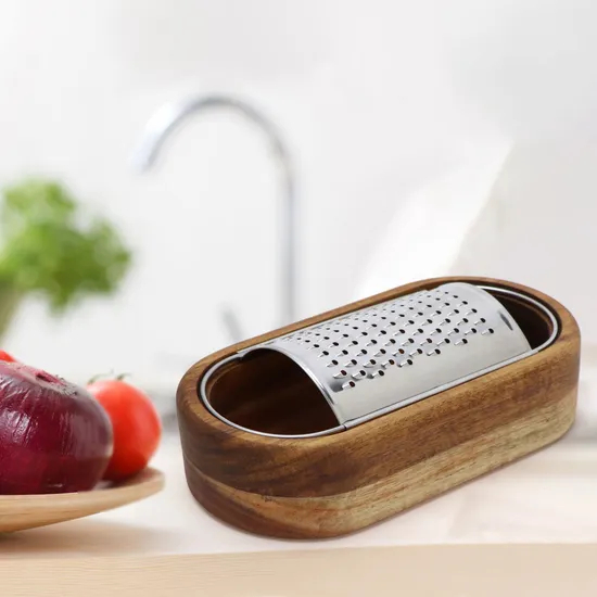Rallador de queso de acero inoxidable con recipiente de madera rallador manual Mini rallador