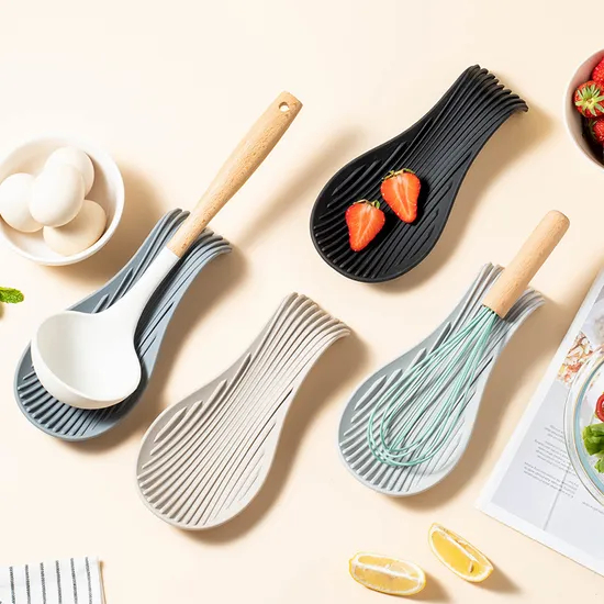 Utensilios de cocina de silicona antideslizantes engrosados, espátula, soporte para cuchara, soporte para cuchara