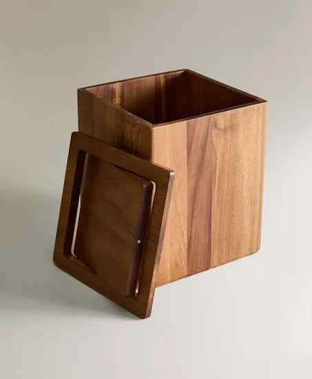 Caja de almacenamiento de madera de Acacia de lujo, cubo de basura de madera para el hogar