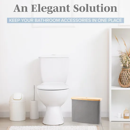 Portarrollos de papel higiénico de color gris resistente al agua con tapa de bambú