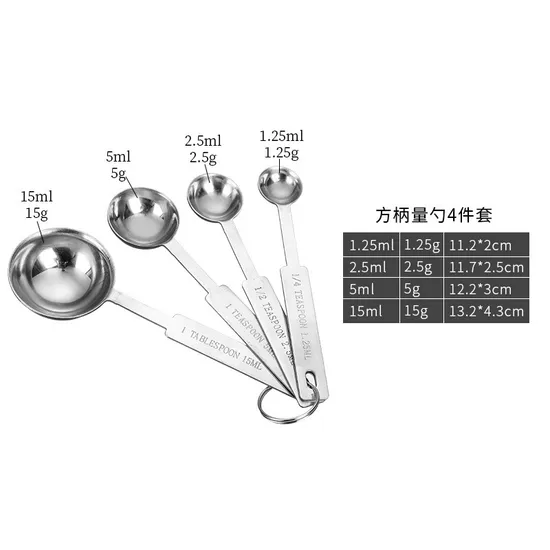 Fácil de almacenar, 5 cucharas medidoras pequeñas de acero inoxidable.