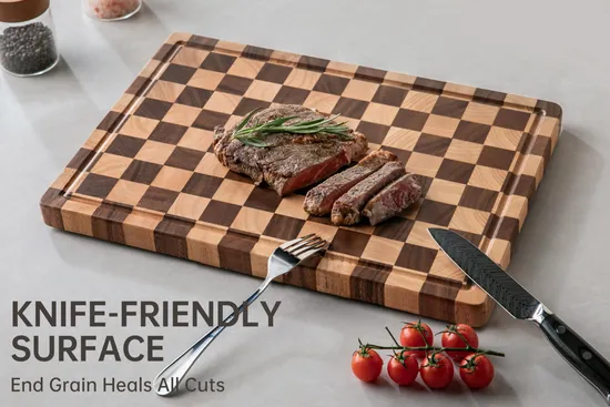 Tabla de cortar frutas y verduras de madera de caucho de grano final para cocina
