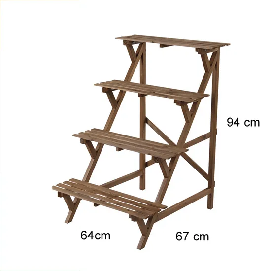 Estante de madera para flores estilo escalera de 4 capas, estante para flores para jardín y sala de estar