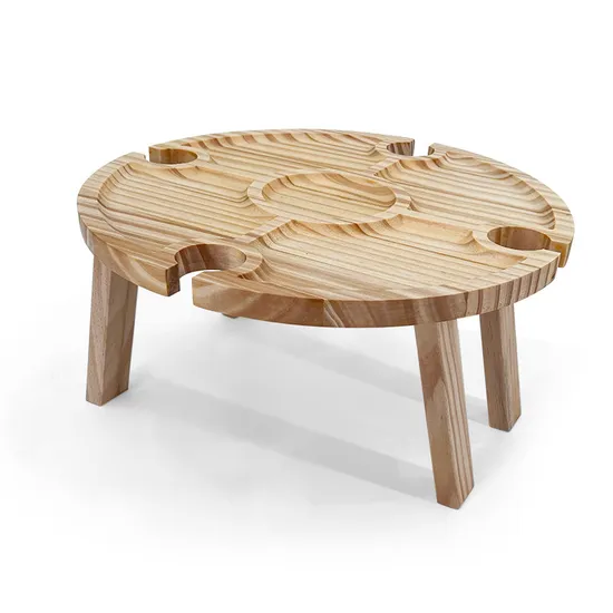 Mesa compacta portátil de madera maciza para acampar, mesa de picnic para vino con patas resistentes