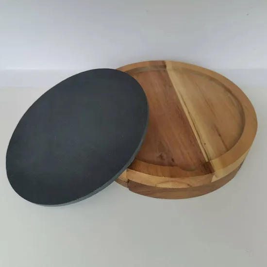 Tablas redondas compactas giratorias de madera de Acacia para embutidos, tabla de quesos de pizarra con juego de cuchillos