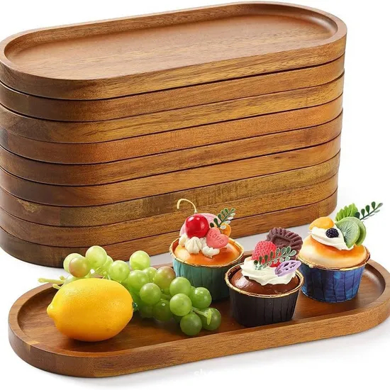 Fuentes de fiesta de madera de acacia rectangulares y ovaladas de gran capacidad