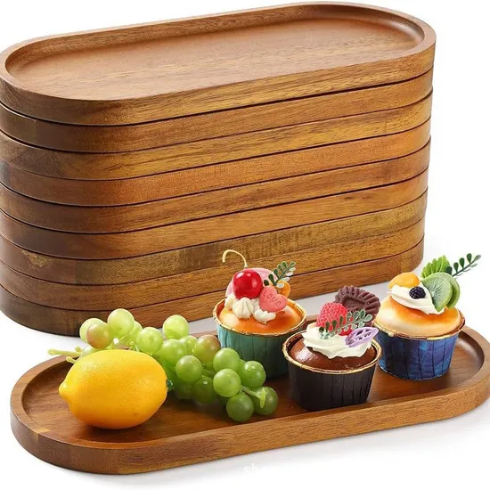 Fuentes de fiesta de madera de acacia rectangulares y ovaladas de gran capacidad