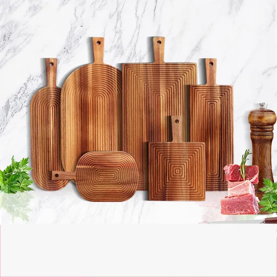 Tabla de cortar de paleta de madera de acacia premium con mango