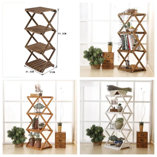 Estante plegable de madera para almacenamiento de flores, estante para macetas, 4 niveles