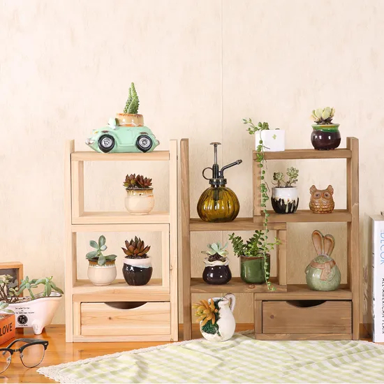 Estante de mesa extensible de madera maciza multicapa, estante vintage, ventana salediza, soporte de flores para oficina