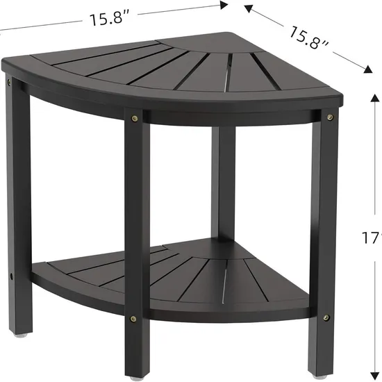 Taburete de ducha esquinero de bambú de Color negro de lujo, taburete de almacenamiento para baño