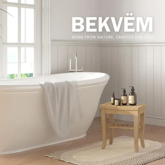 Taburete de ducha de bambú, banco de ducha con estante de almacenamiento de 2 niveles para baño