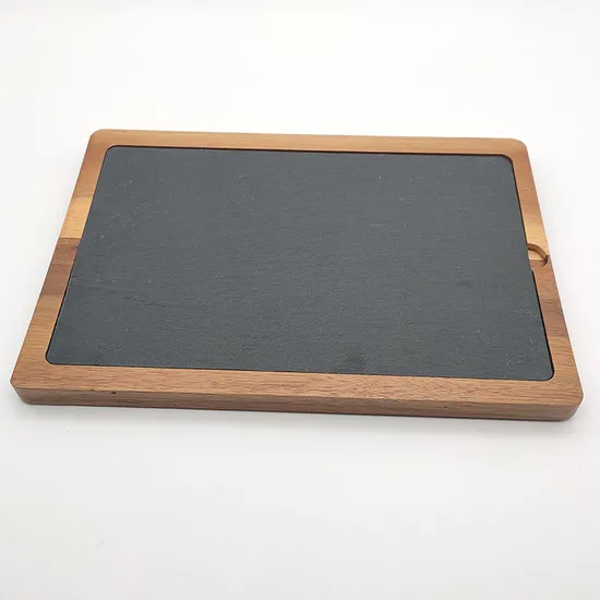 Plato rectangular de madera de Acacia para servir, tabla de servir de pizarra para carne, postres y queso