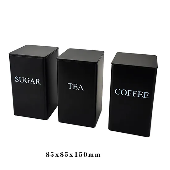 Juego de 3 botes redondos de metal para té, café, azúcar y tapa de bambú
