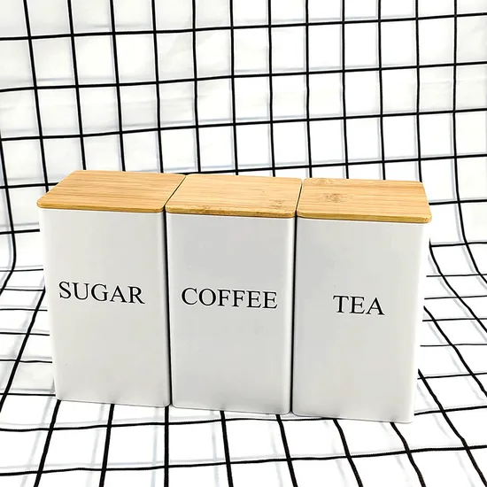 Juego de 3 botes de metal de diseño vintage con tapa de bambú para café, té, azúcar