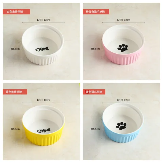Cuenco de cerámica antiderrame del alimento para animales con el soporte de bambú para los perros y los gatos