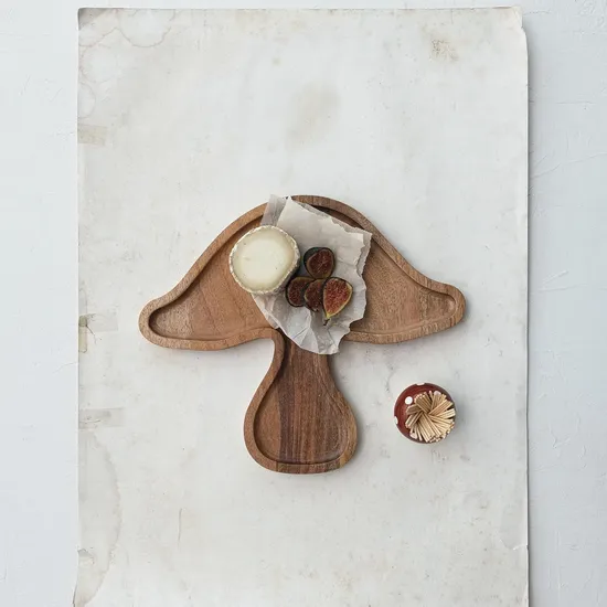 Bandeja/platos creativos de madera de Acacia con forma de seta de 13x11 pulgadas para servir café